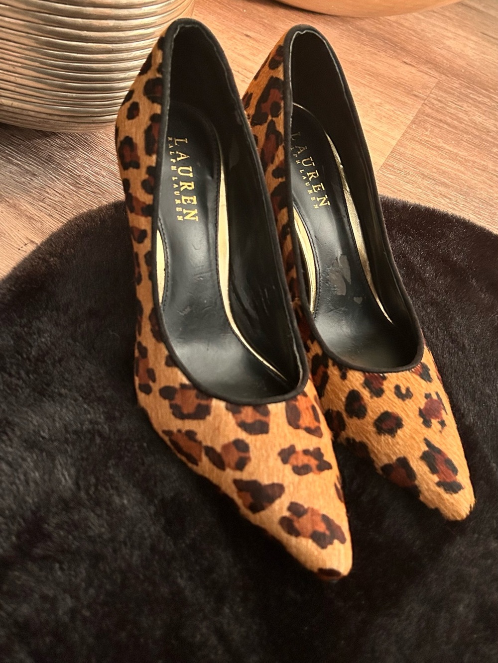 Ralph Lauren Leopard-Print Pointed-Toe Pumps in Brown and Black